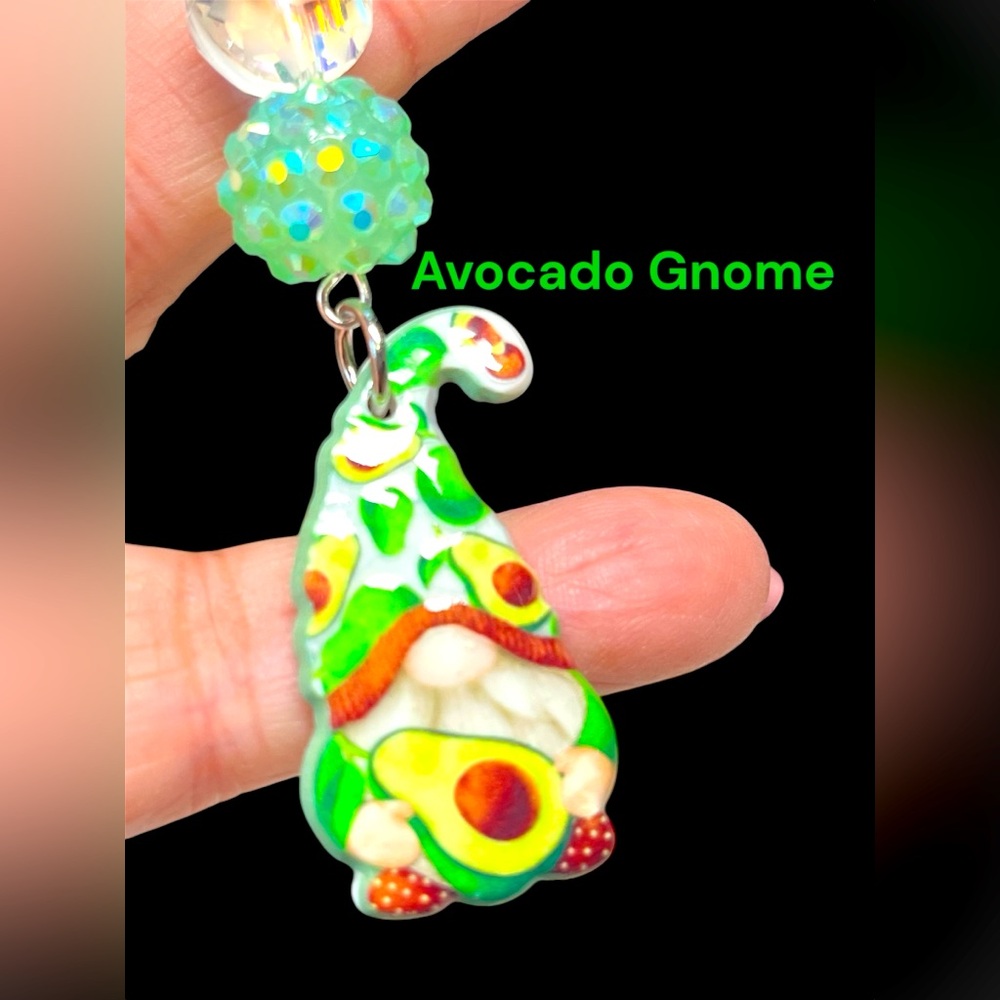 Avocado🥑 gnome, zipper pull or purse bling-green and gold